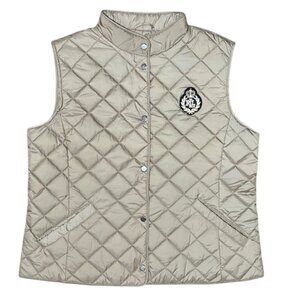 Lauren Ralph Lauren Women Crest-Patch Diamond Quilted Mock Neck Vest Beige L NWO